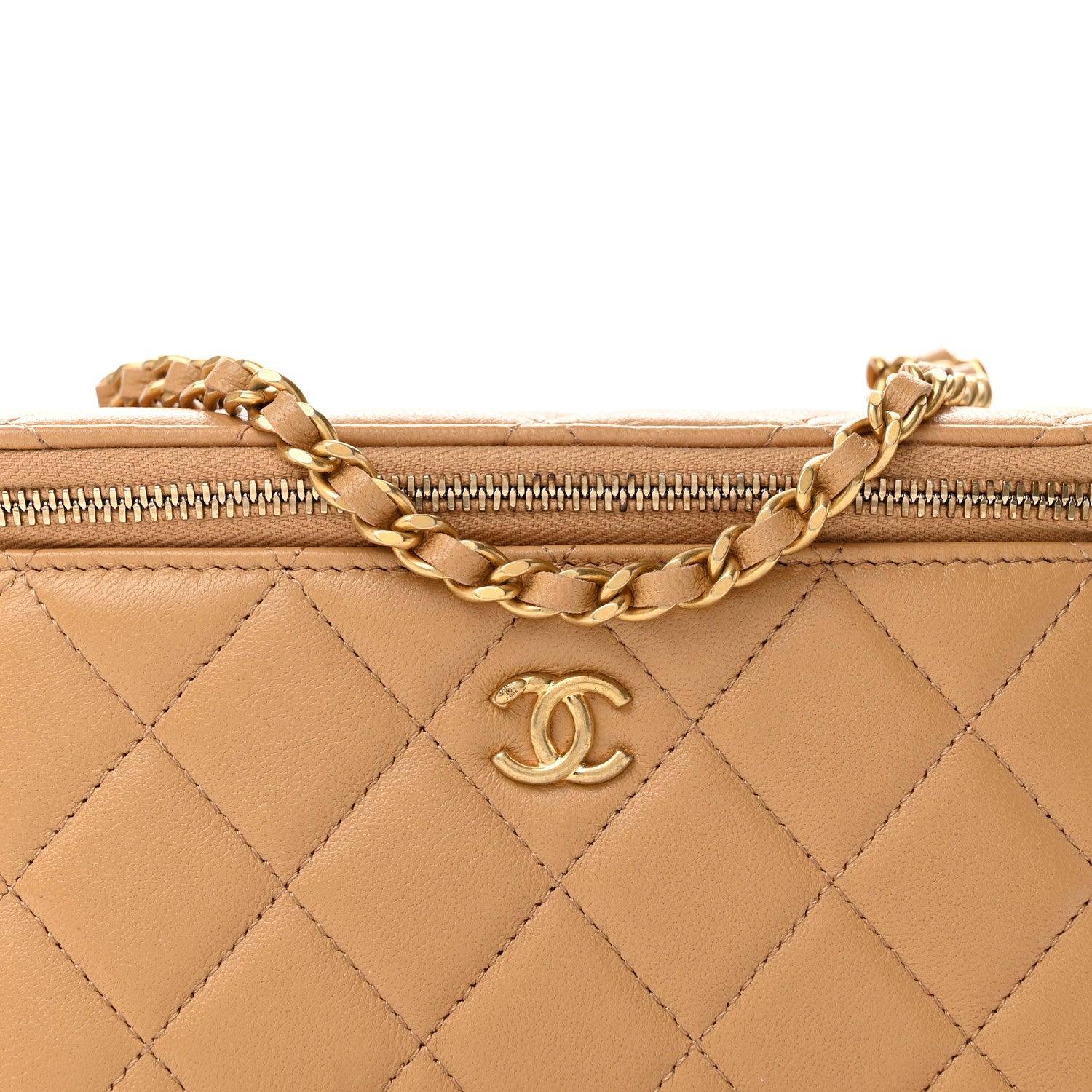 Chanel Lambskin Quilted Pearl Crush Small Vanity Case With Chain Beige 7 of 11