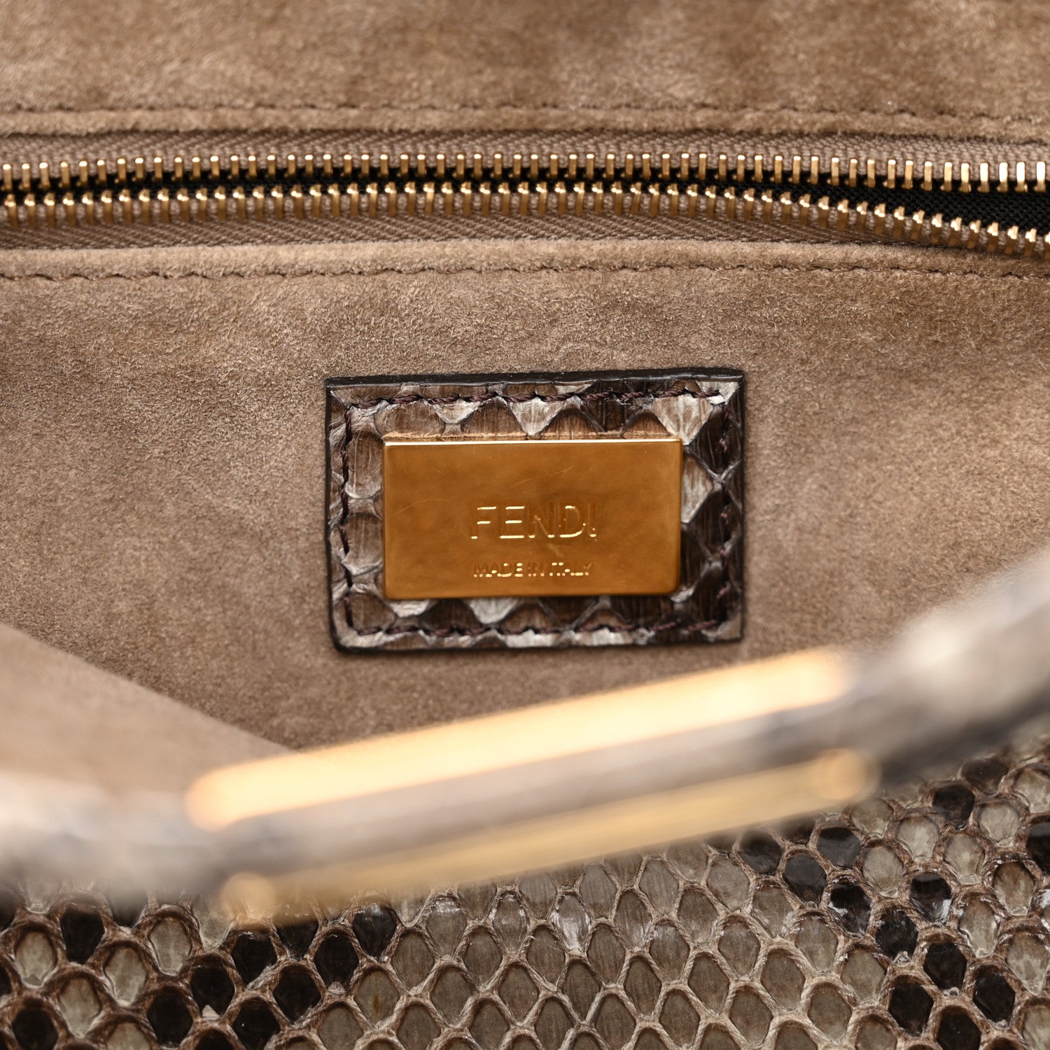 Fendi Snakeskin Camoscio Mini Peekaboo Iconic Satchel Asfalto Nocciola 7 of 12