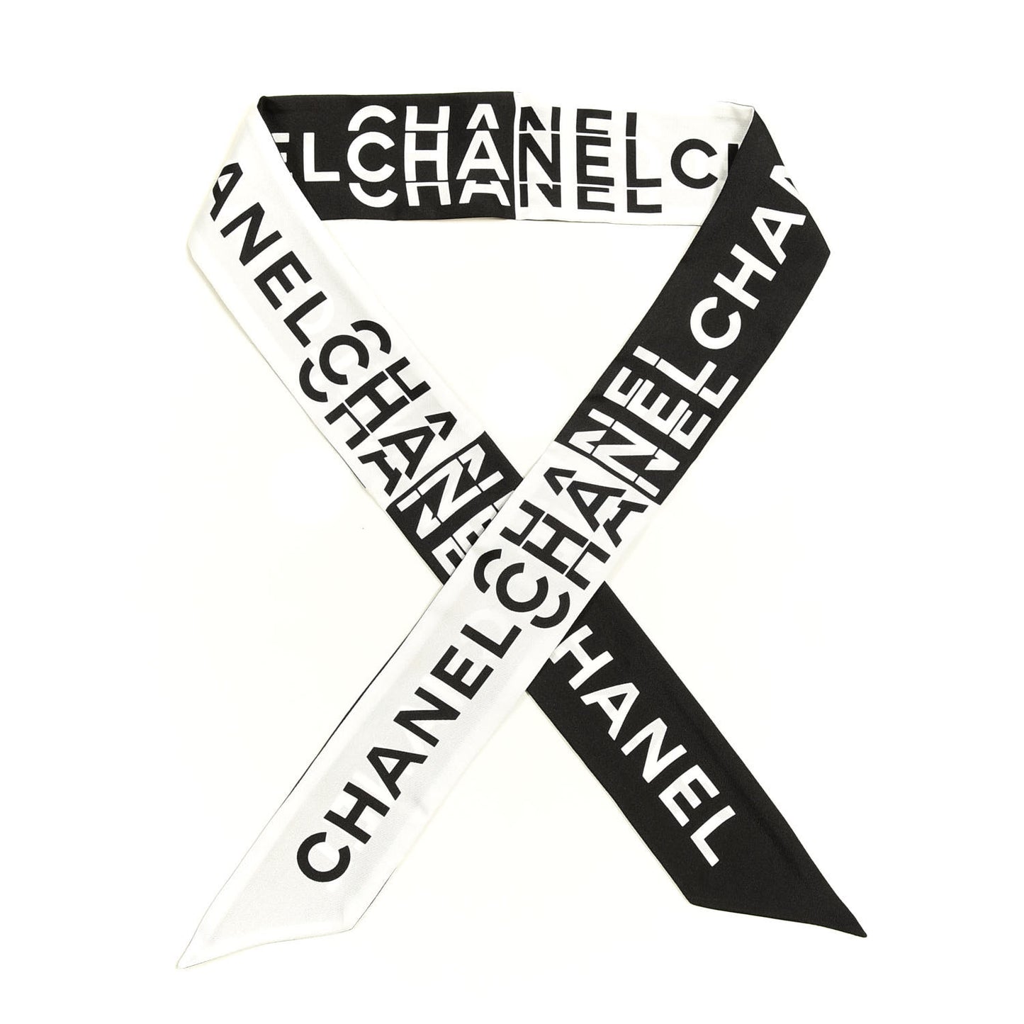 Silk Logo Slim Bandeau Scarf Black White