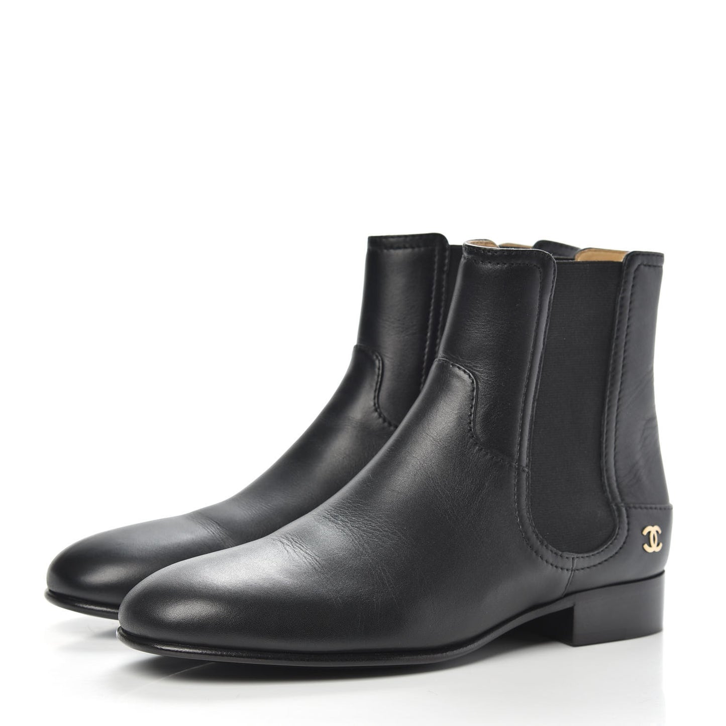 Calfskin Elastic Short Boots 38 Black