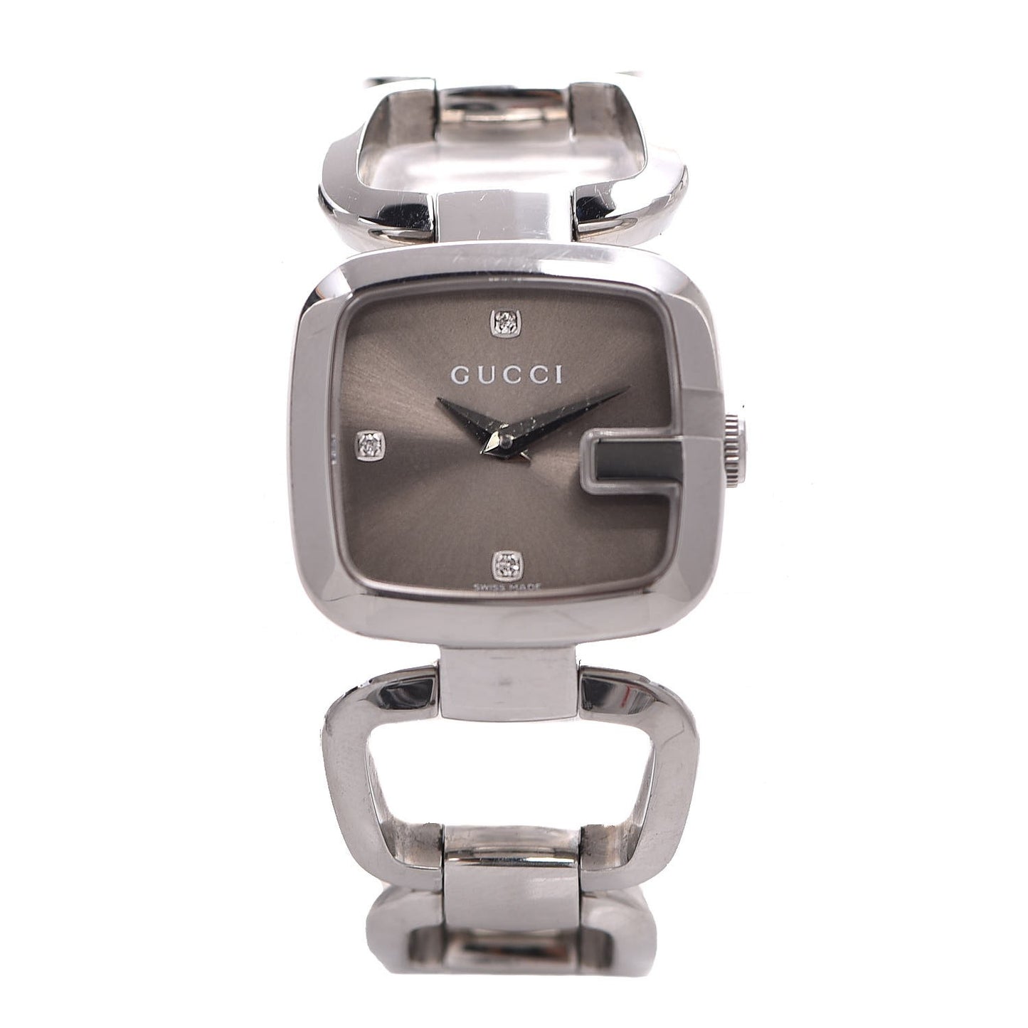Stainless Steel Diamond 24mm G-Gucci Square Quartz Watch Brown