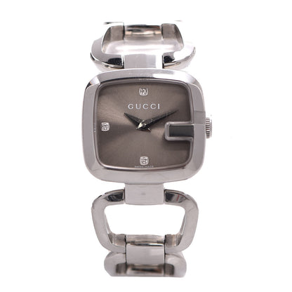 Gucci Stainless Steel Diamond 24mm G-Gucci Square Quartz Watch Brown 1 of 7