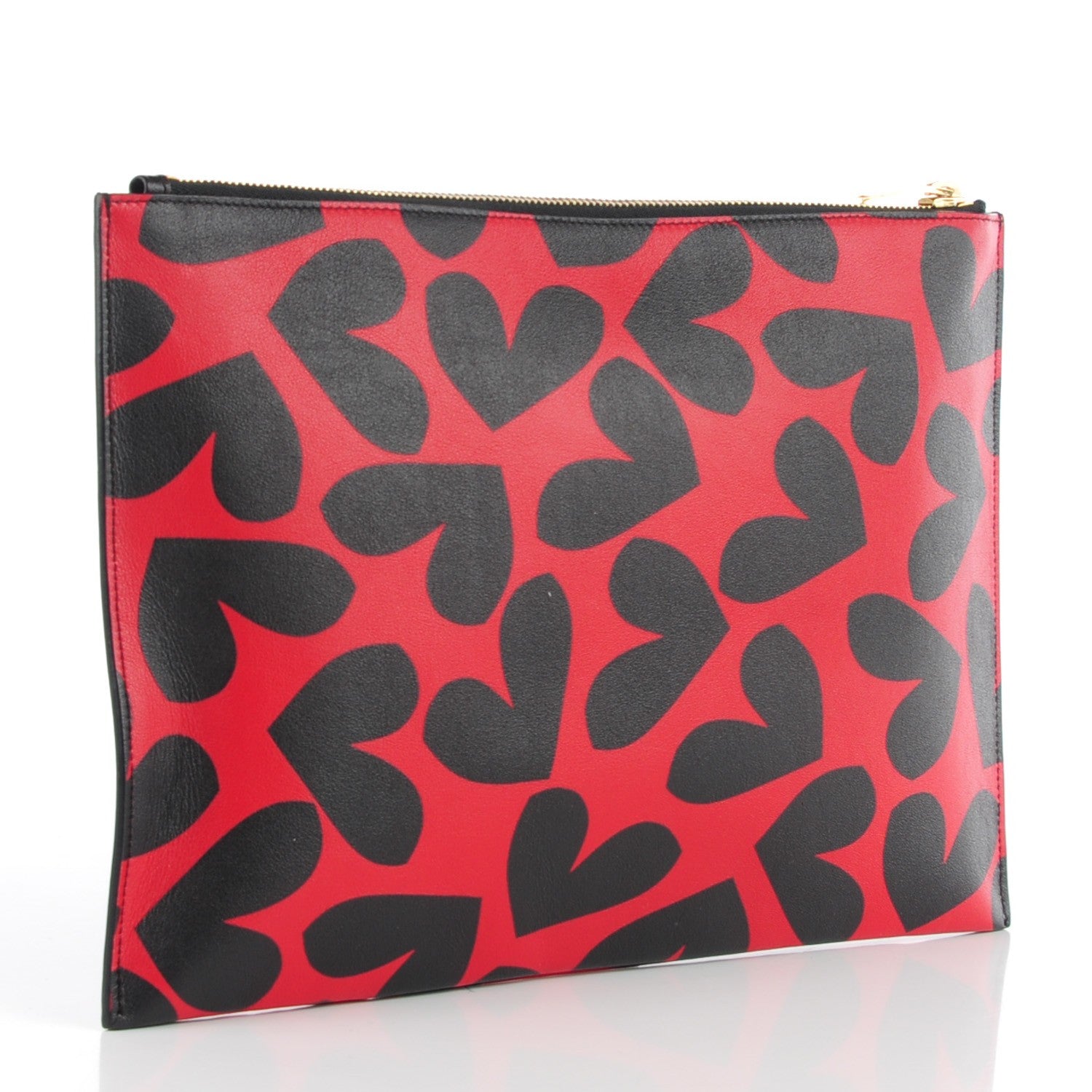 Saint Laurent Calfskin Zipped Heart Clutch Red Black 3 of 7