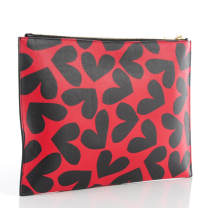 Saint Laurent Calfskin Zipped Heart Clutch Red Black 3 of 7