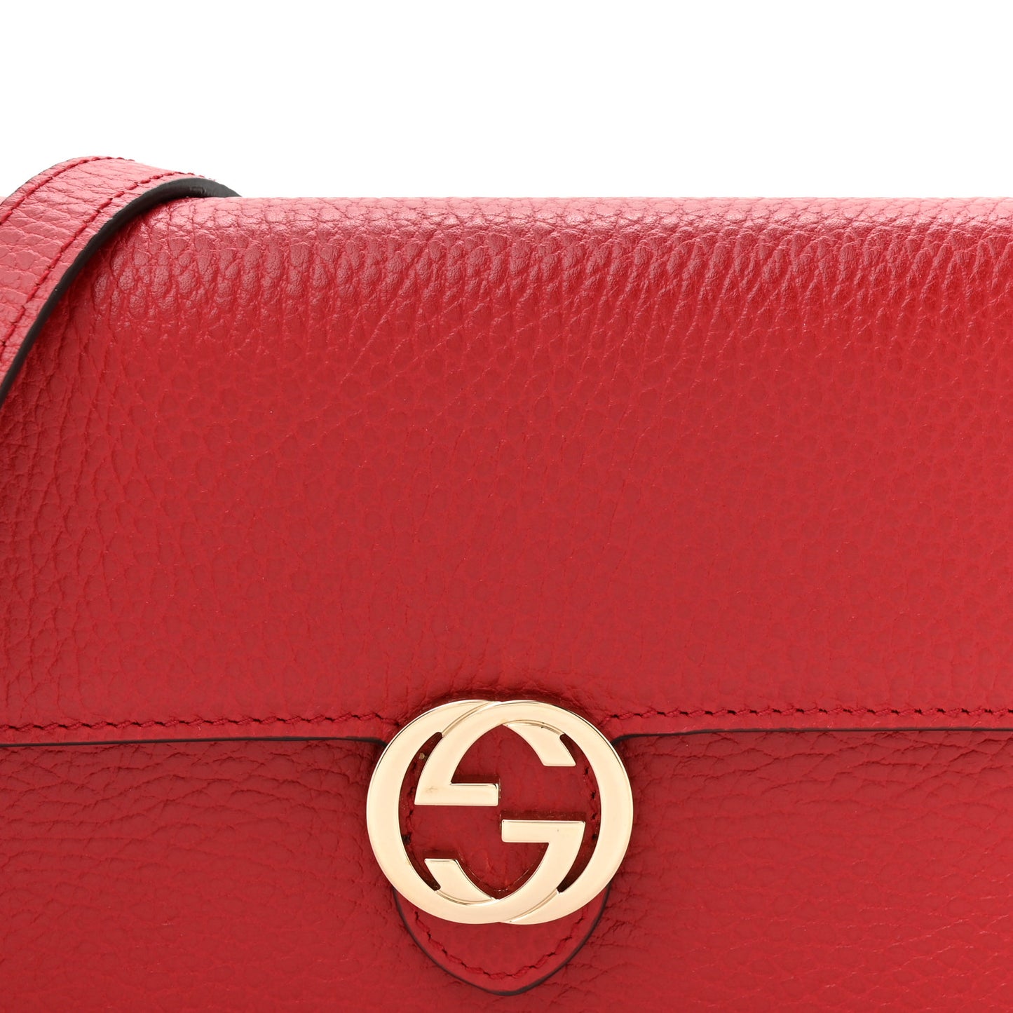 Dollar Calfskin Interlocking G Chain Wallet Red