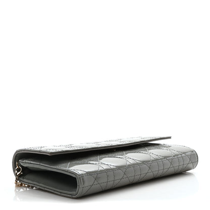 Christian Dior Patent Cannage Lady Dior Rendezvous Wallet On Chain Grey 4 of 9