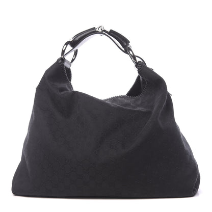 Gucci Monogram Large Horsebit Chain Hobo Black 1 of 12