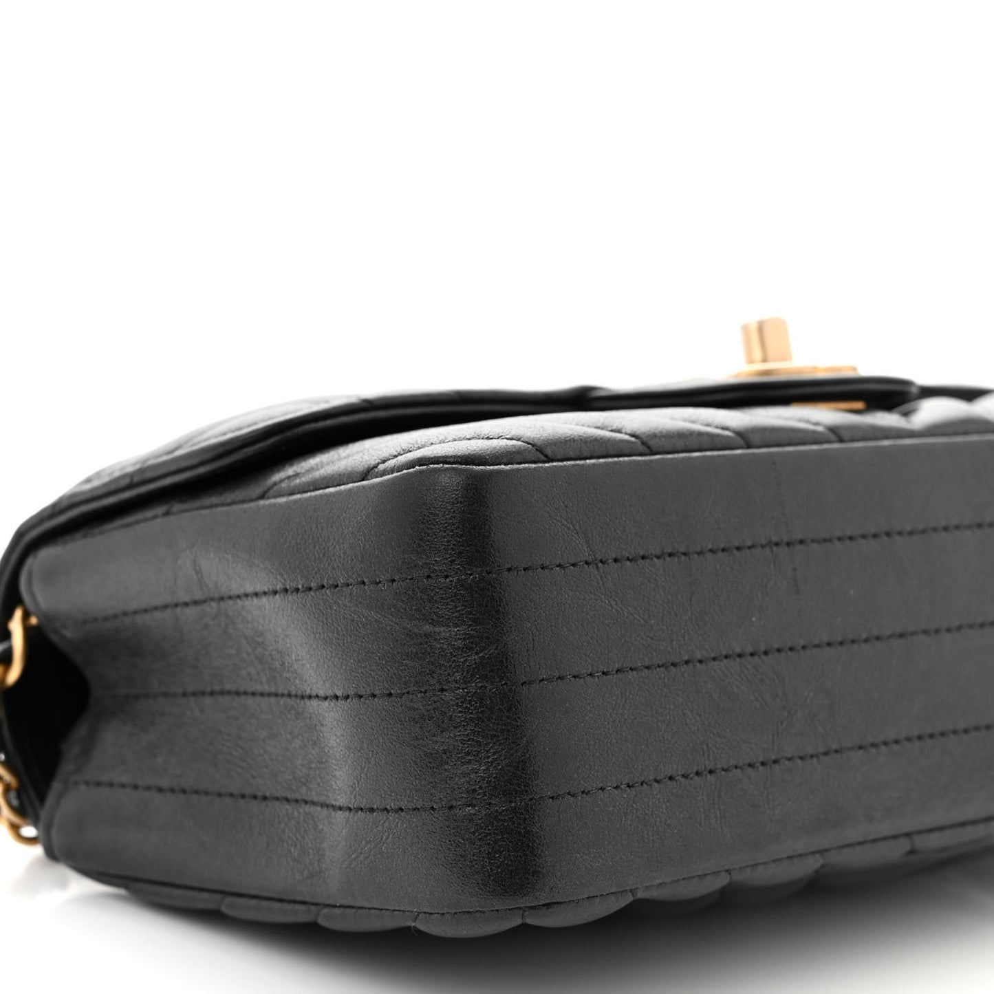 Iridescent Calfskin Chevron Quilted Mini Rectangular Flap Black