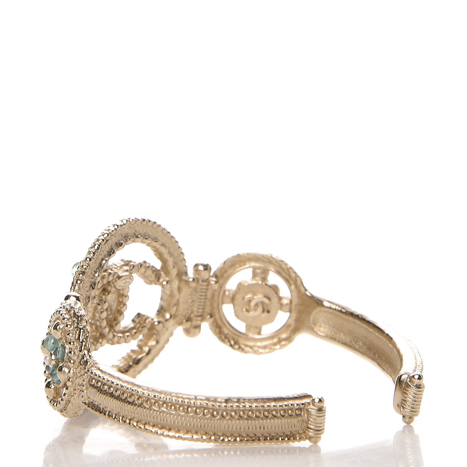 Chanel Metal Pearl Strass CC Bangle Gold Blue Pearly White 3 of 5