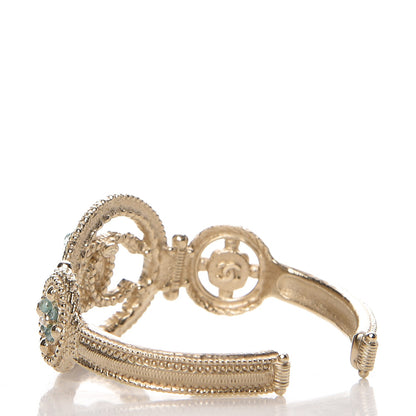 Chanel Metal Pearl Strass CC Bangle Gold Blue Pearly White 3 of 5