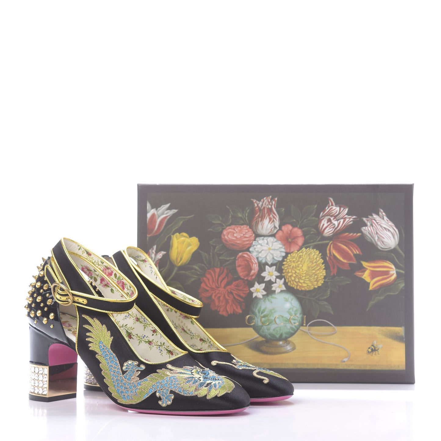 Satin Embroidered Dragon Caspar Pumps 40 Black