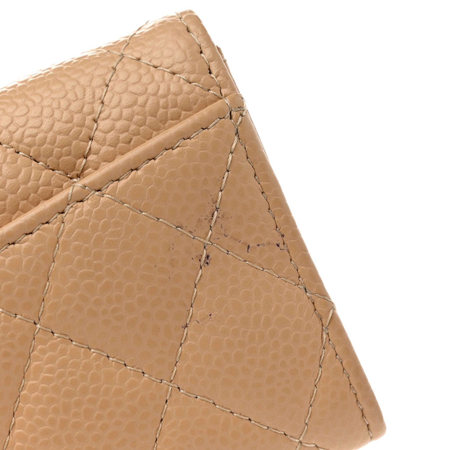Caviar Quilted Flap Card Holder Wallet Beige