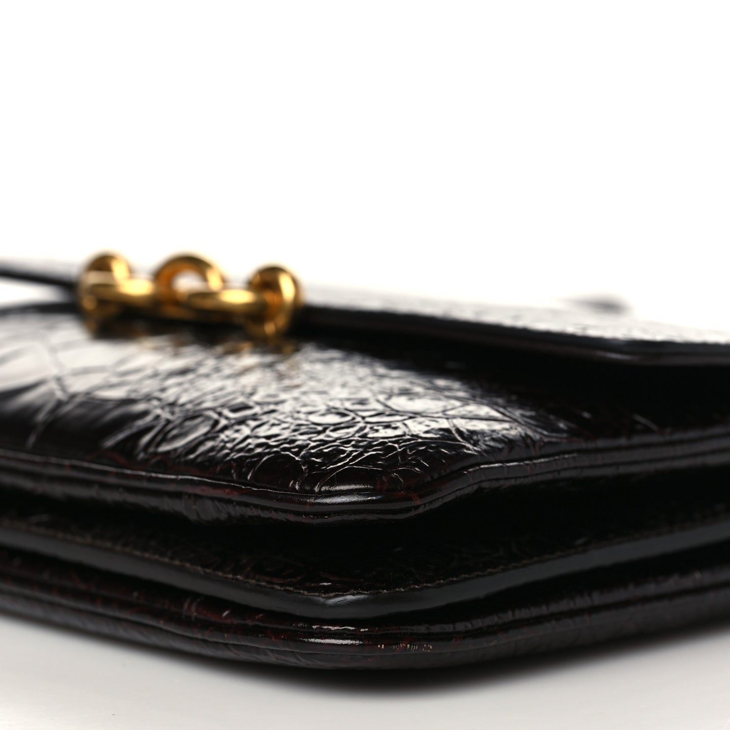 Shiny Crocodile Embossed Calfskin Le Maillon Satchel Ebony