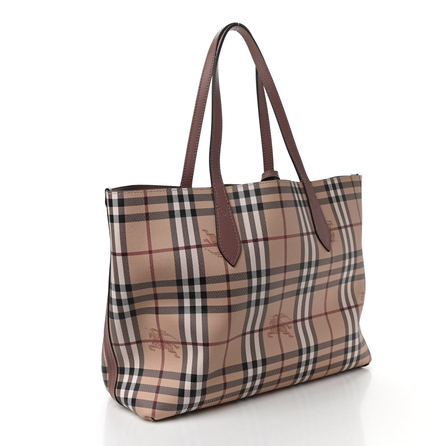 Grainy Calfskin Haymarket Check Medium Reversible Tote Light Elderberry