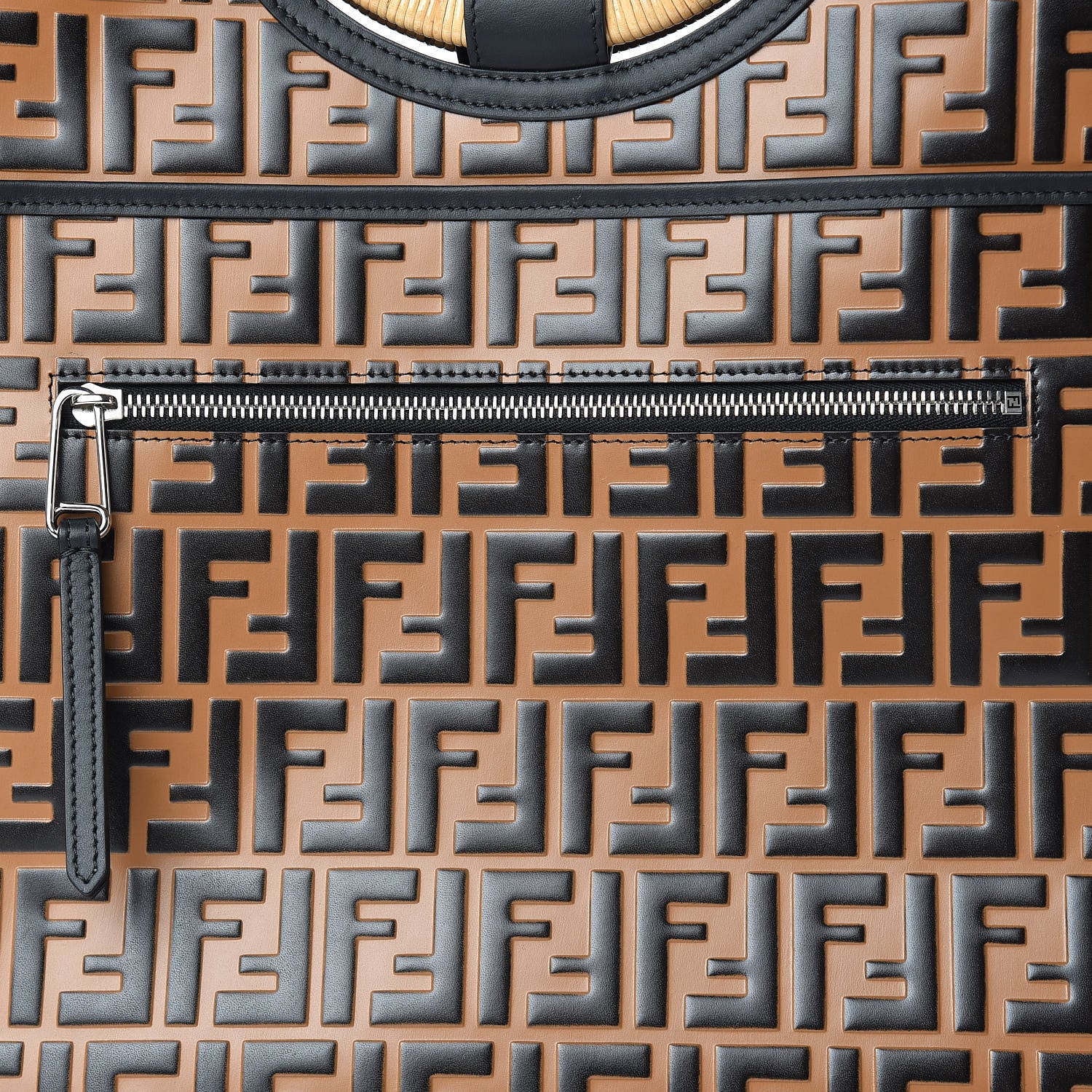 Fendi Vitello Century Wicker FF Embossed Large Runaway Shopper Tote Tobacco Black 8 of 10
