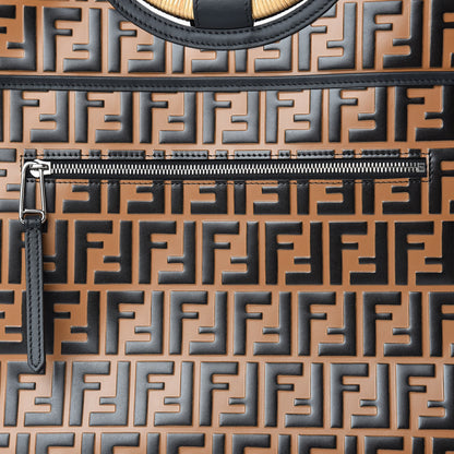 Fendi Vitello Century Wicker FF Embossed Large Runaway Shopper Tote Tobacco Black 8 of 10