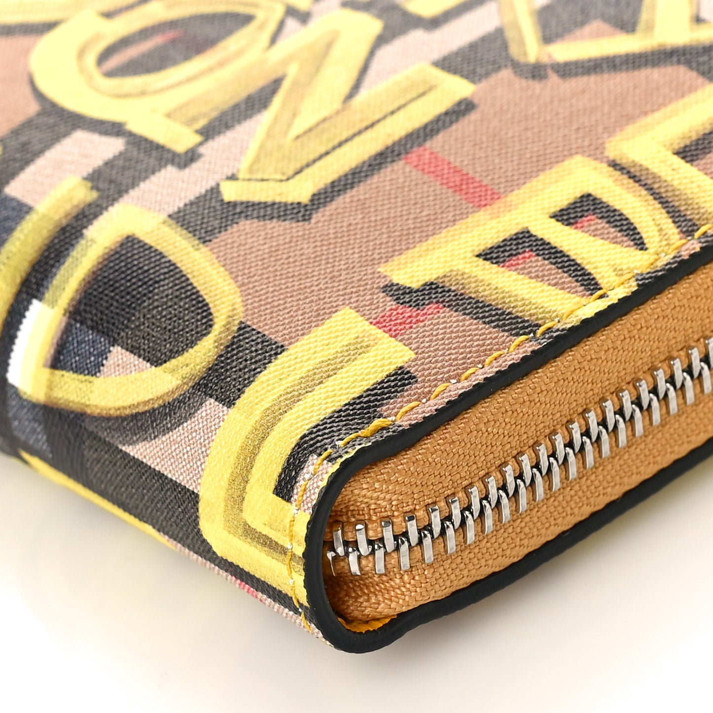 Vintage Check Graffiti Print Zip Around Wallet Yellow