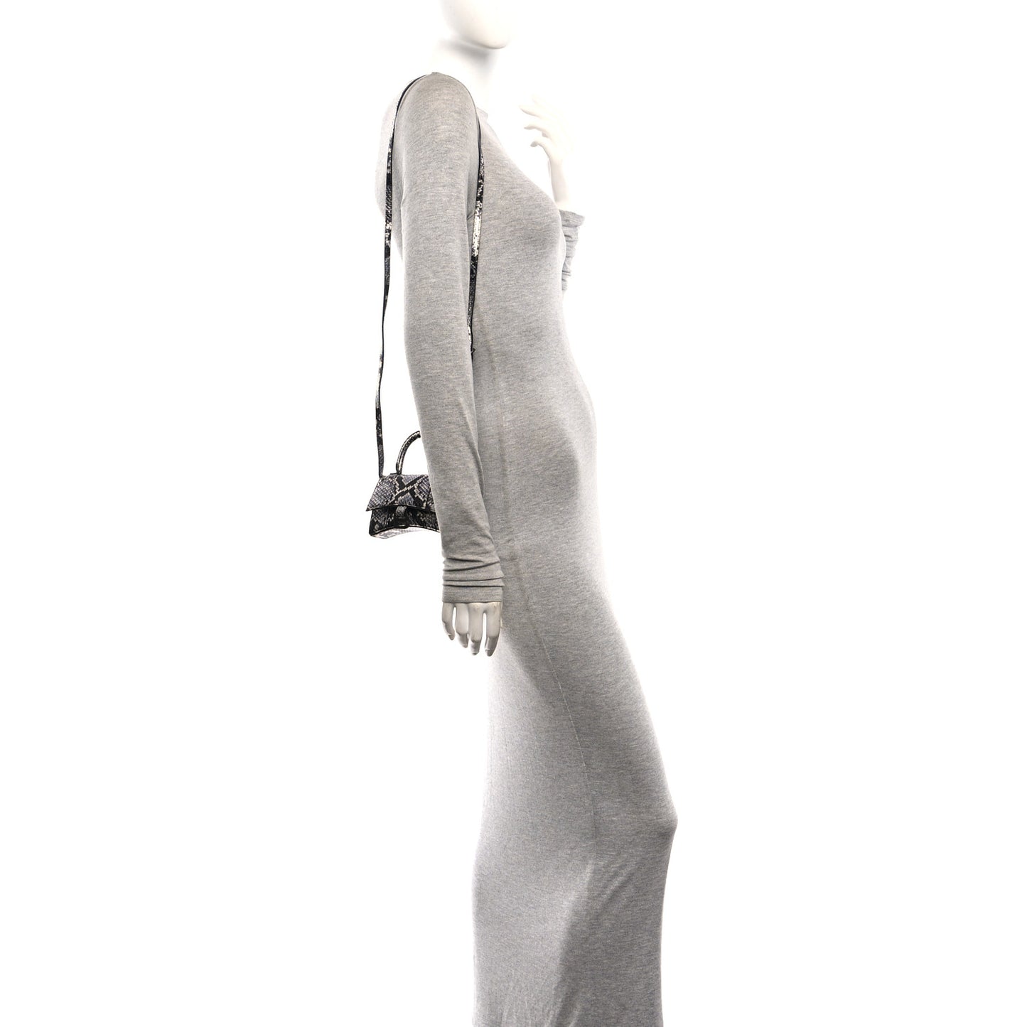 Shiny Calfskin Snakeskin Effect Hourglass Top Handle Bag Mini Silver Black