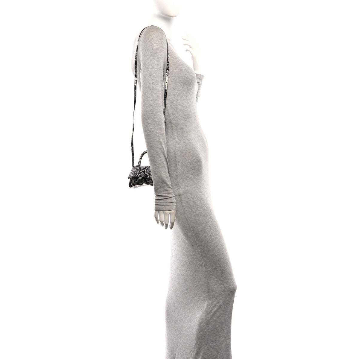 Balenciaga Shiny Calfskin Snakeskin Effect Hourglass Top Handle Bag Mini Silver Black 3 of 9