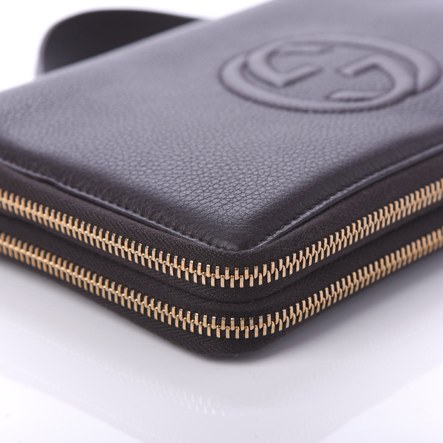 Pebbled Calfskin Soho Travel Document Case Dark Brown