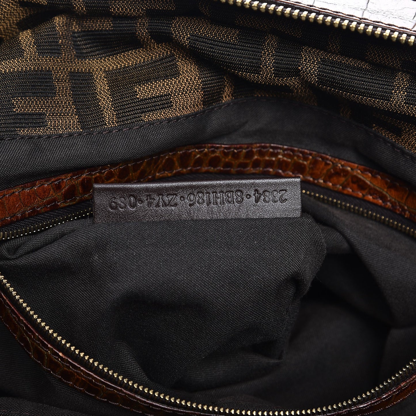 Zucca Calfskin Crocodile Embossed Large Chef Shopper Tote Tobacco