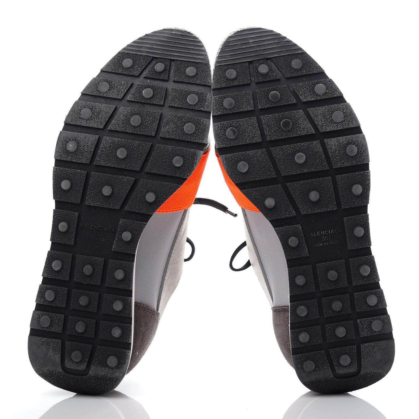 Calfskin Neoprene Mesh Womens Race Runner Sneakers 35 Grey Orange