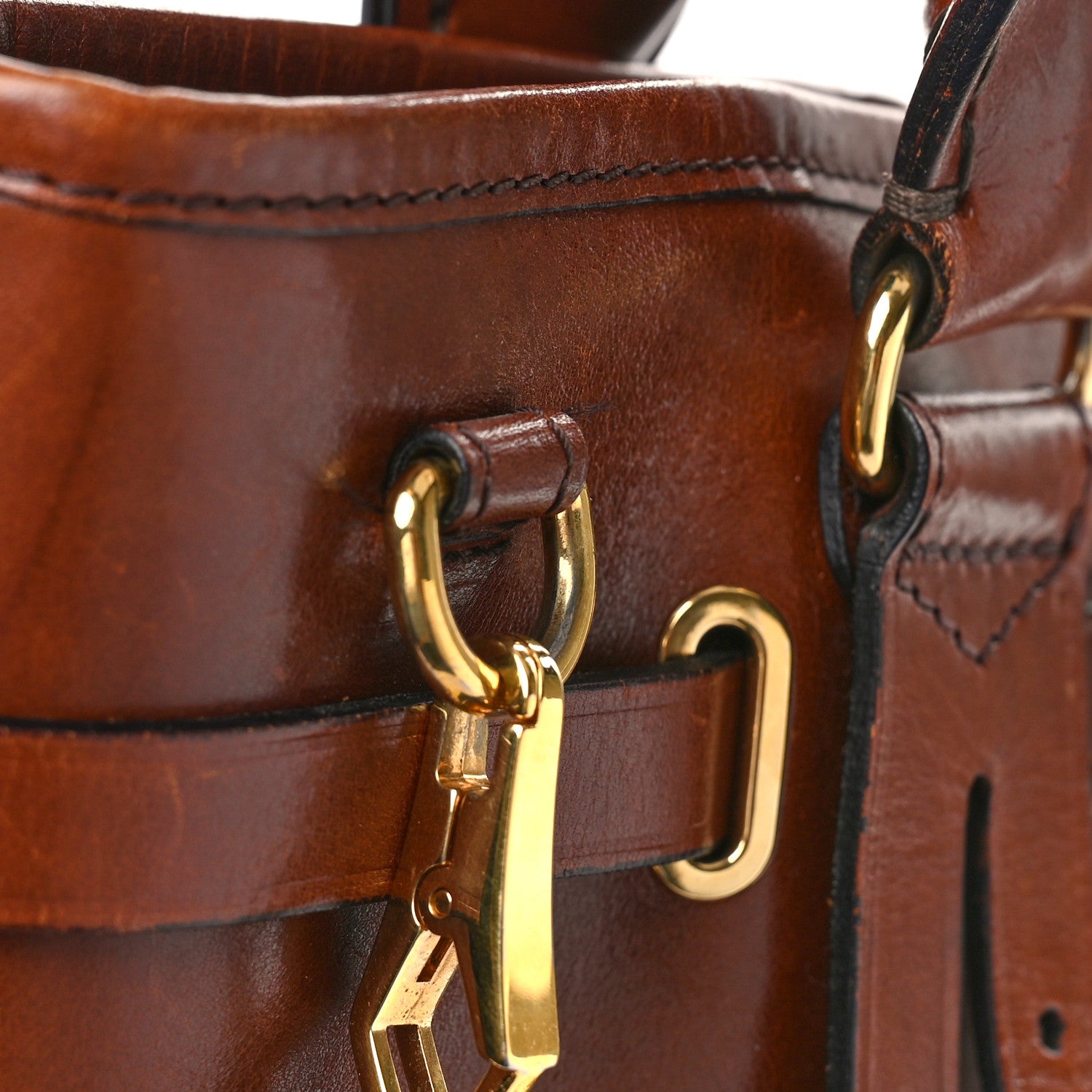 Burberry Bridle Calfskin House Check Medium Whipstitch Tote Dark Tan 9 of 16