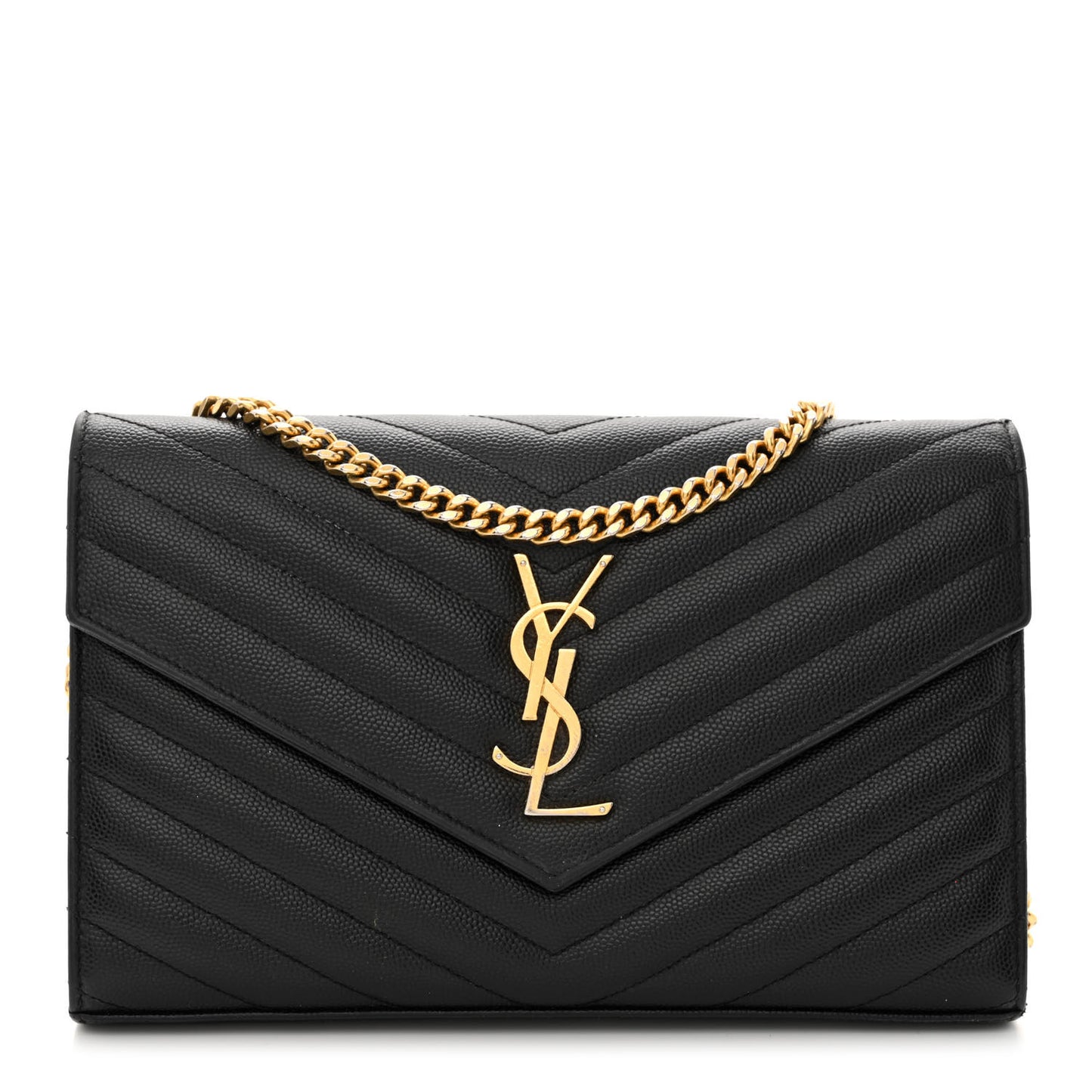 Grain De Poudre Matelasse Chevron Monogram Chain Wallet Black