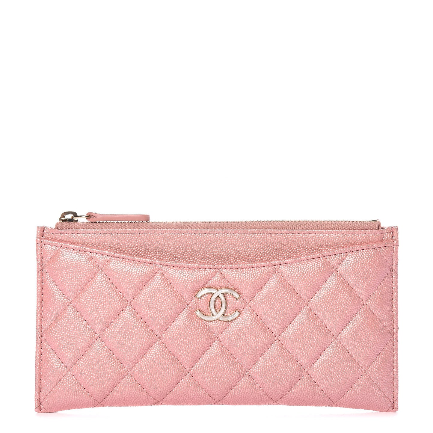 Iridescent Caviar Quilted Classic Zip Pouch Rose Pink