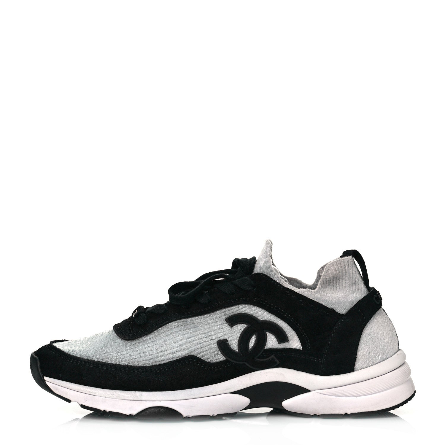 Chanel Fabric Suede Calfskin CC Sneakers 42 White Black 1 of 6