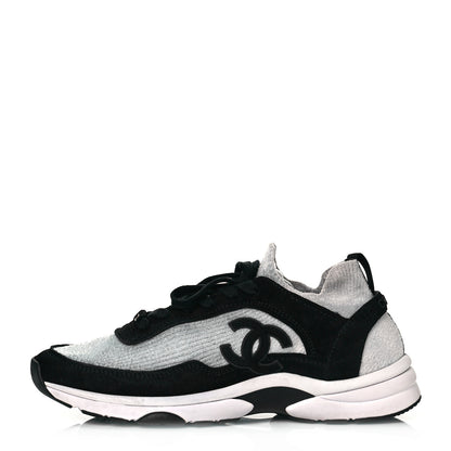 Chanel Fabric Suede Calfskin CC Sneakers 42 White Black 1 of 6
