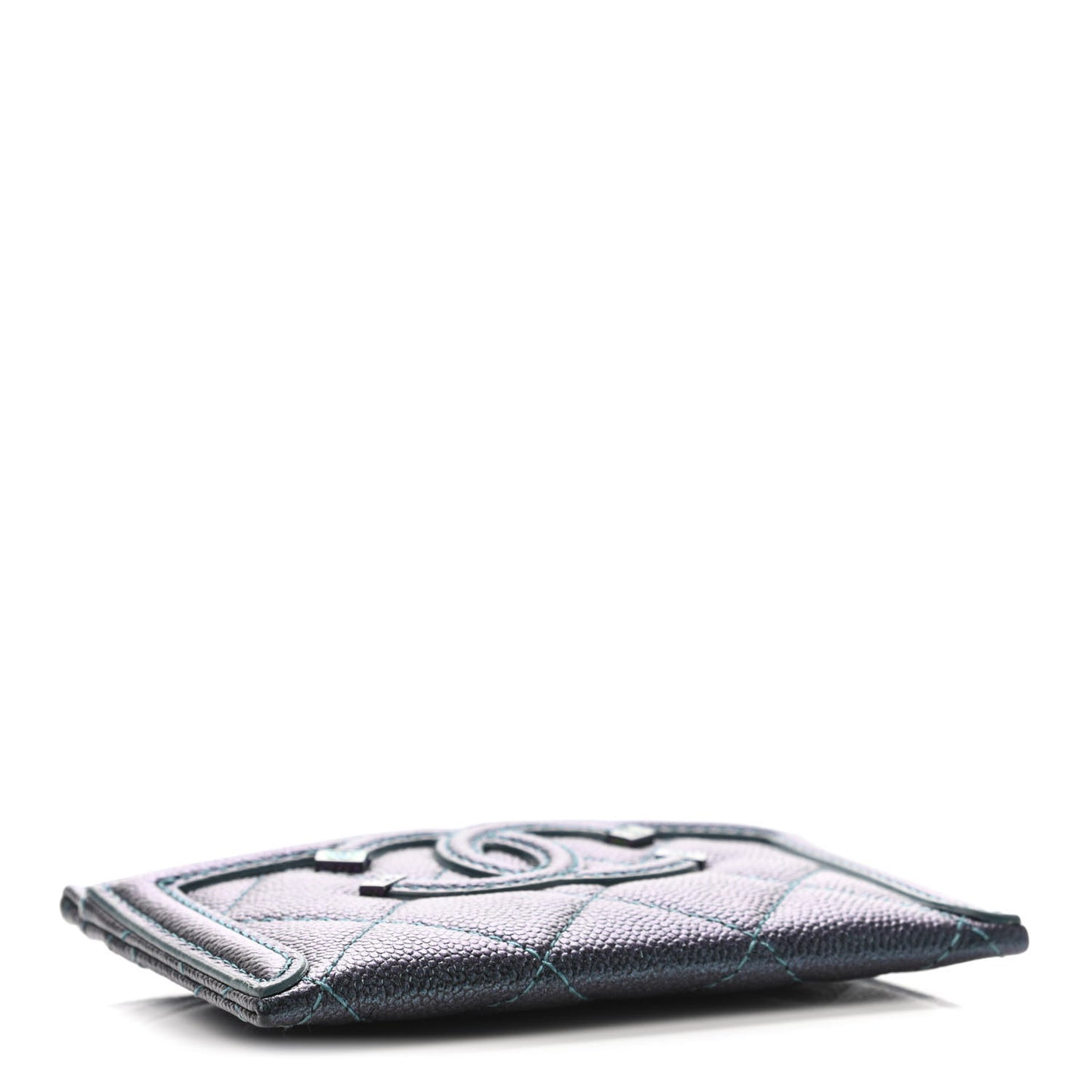 Iridescent Caviar Quilted Filigree Card Holder Dark Turquoise