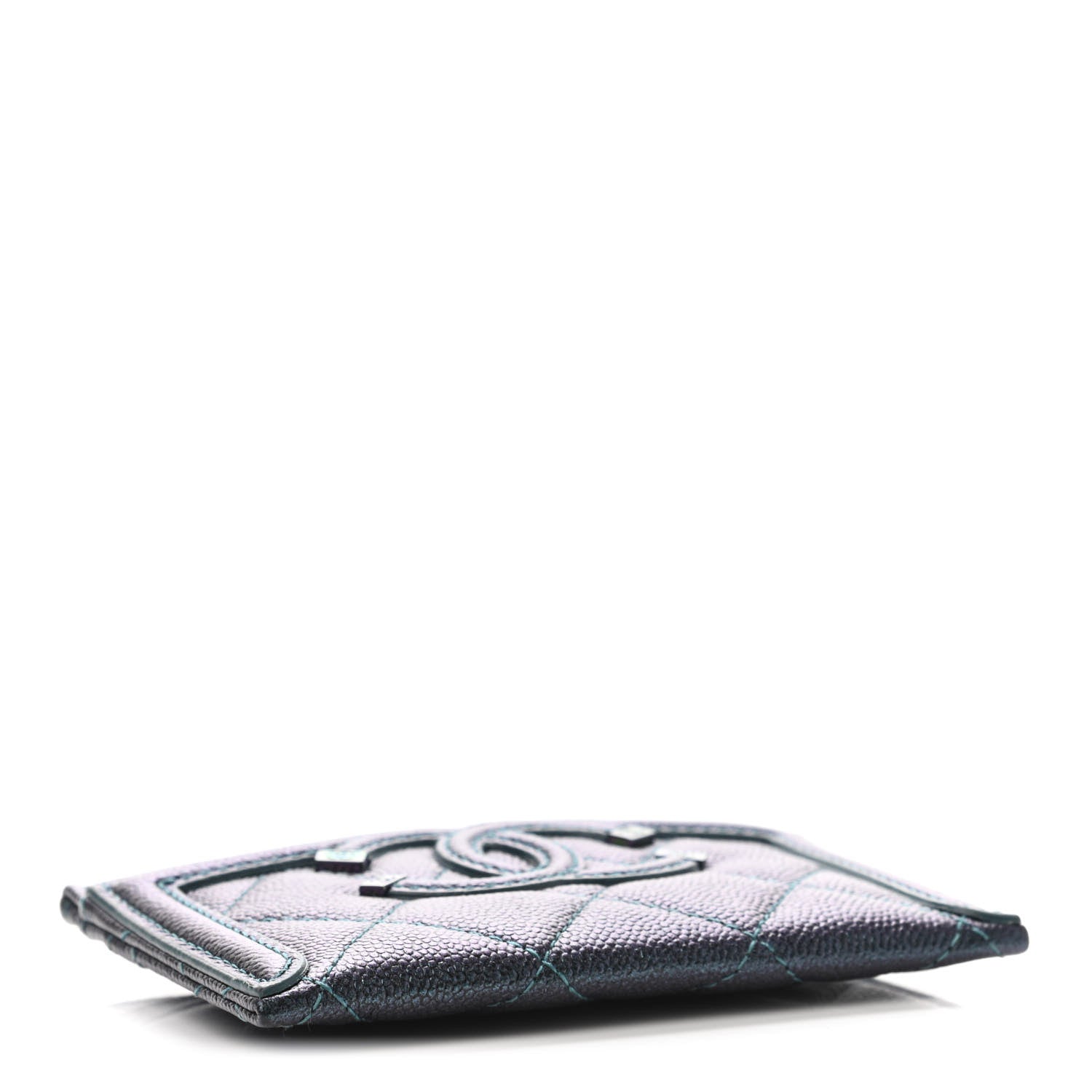 Chanel Iridescent Caviar Quilted Filigree Card Holder Dark Turquoise 3 of 4