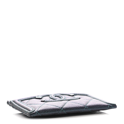 Chanel Iridescent Caviar Quilted Filigree Card Holder Dark Turquoise 3 of 4