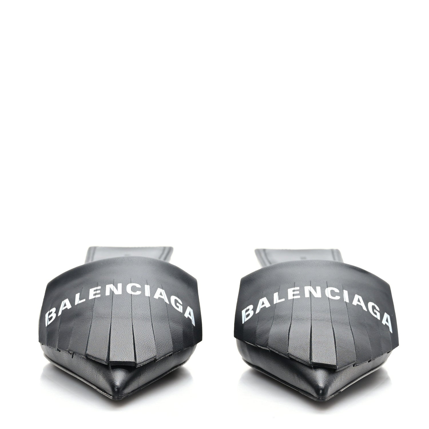 Balenciaga Soft Nappa Logo Fringe Square Knife Pointed Toe 40mm Mules 37.5 Black White 2 of 8
