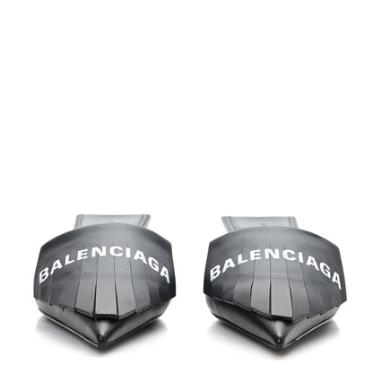 Balenciaga Soft Nappa Logo Fringe Square Knife Pointed Toe 40mm Mules 37.5 Black White 2 of 8