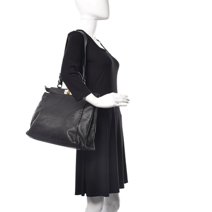 Fendi Goatskin Zucca Large Peekaboo Iconic Satchel Black Tobacco 3 of 12