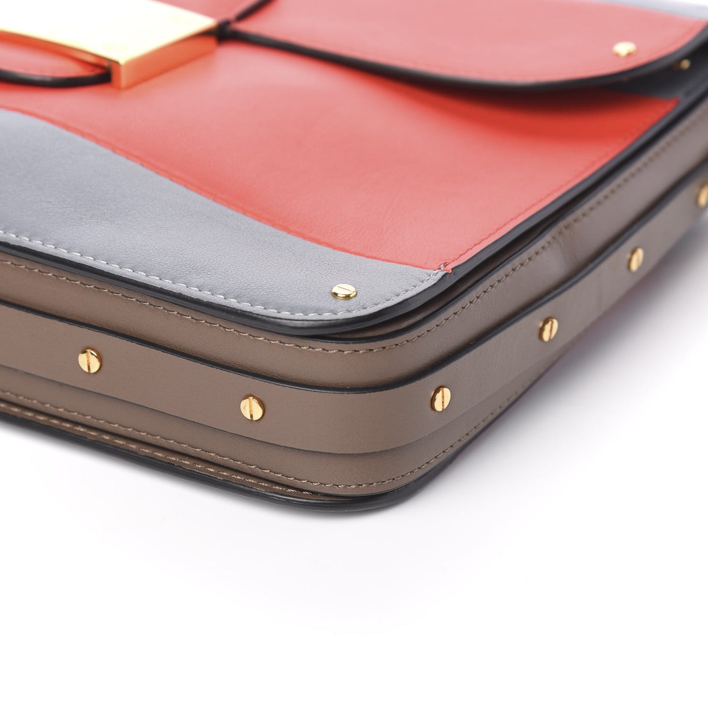 Calfskin Rivet Colorblock Shoulder Bag Grey Red
