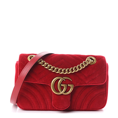 Gucci Velvet Matelasse Mini GG Marmont Shoulder Bag Hibiscus Red 1 of 8