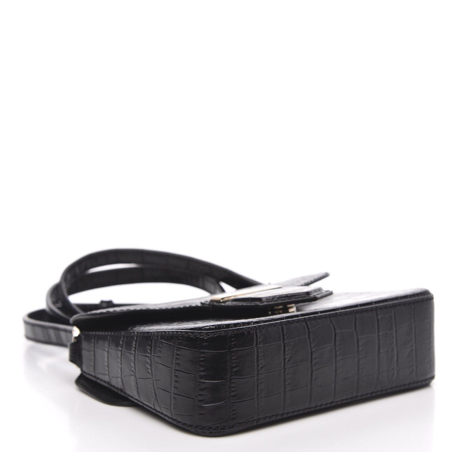 Calfskin Crocodile Embossed Mini Nobile Shoulder Bag Black