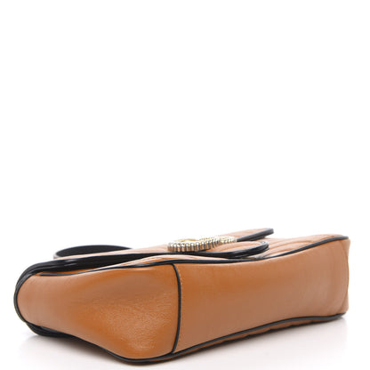 Gucci Vintage Effect Calfskin Matelasse Diagonal Small Torchon GG Marmont Shoulder Bag Cognac Black 4 of 11