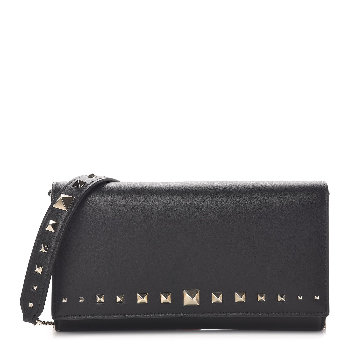Vitello Rockstud Crossbody Wallet on Chain Black