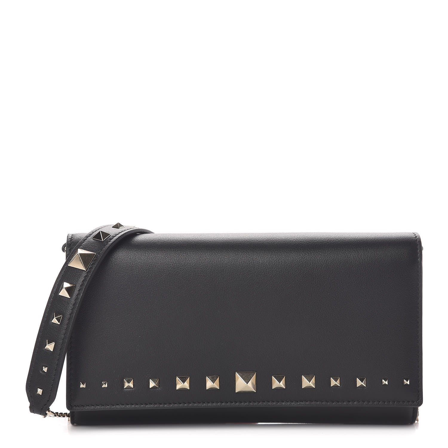 Valentino Garavani Vitello Rockstud Crossbody Wallet on Chain Black 1 of 11