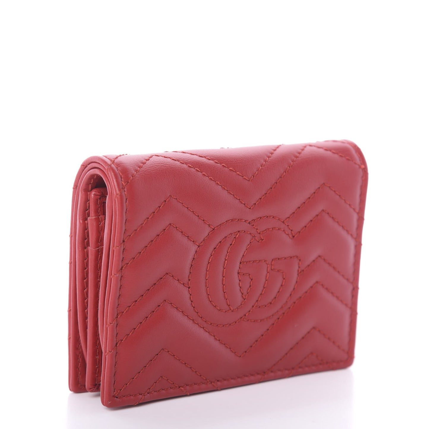 Calfskin Matelasse GG Marmont Card Case Wallet Hibiscus Red