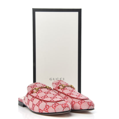 Gucci Canvas GG Monogram Horsebit Womens Princetown Slippers 37 Gardenia Hibiscus Red 9 of 9