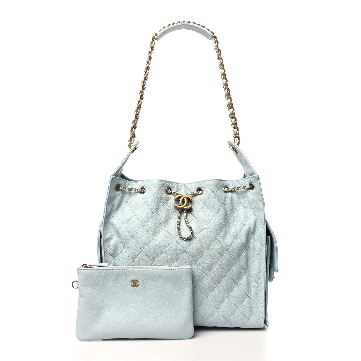 Caviar Quilted Medium Chanel 25 Handbag Light Blue