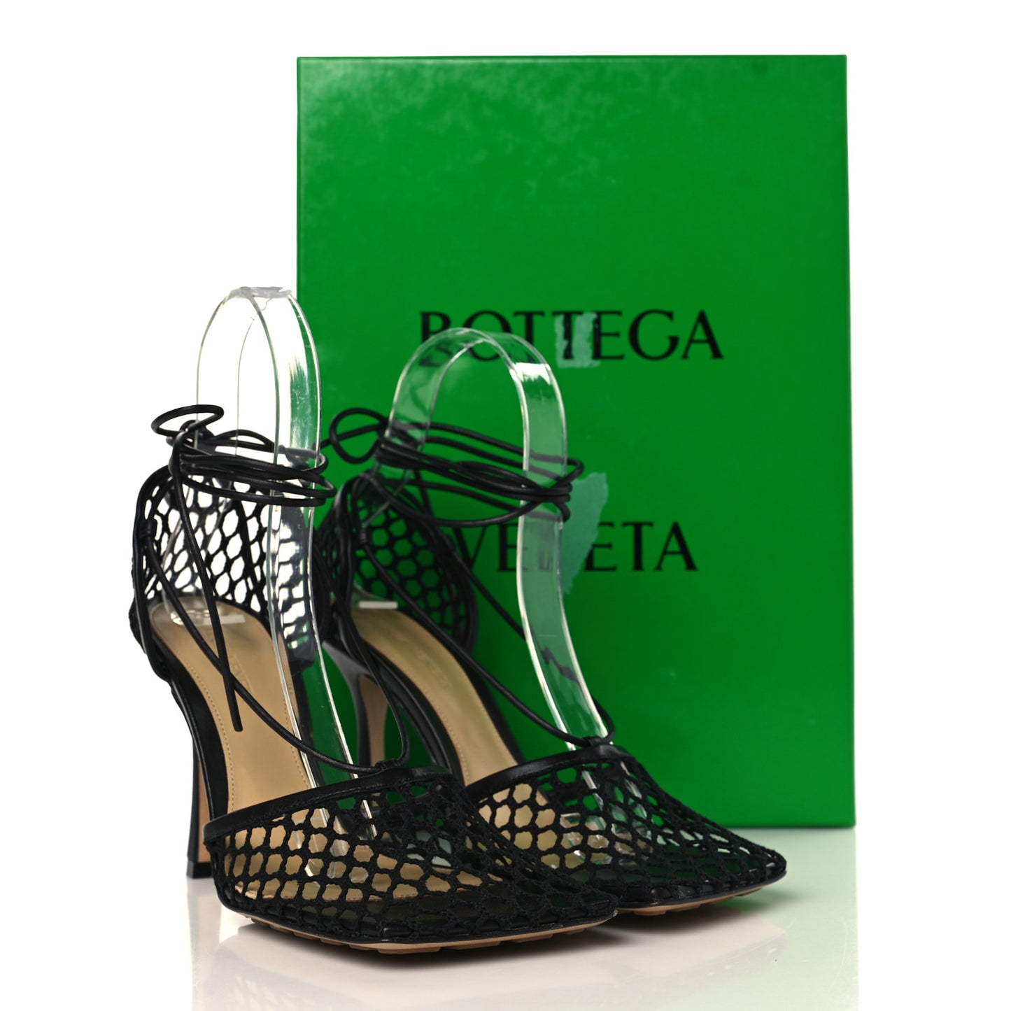 Mesh Nappa Stretch Ankle Tie Sandals 37.5 Black