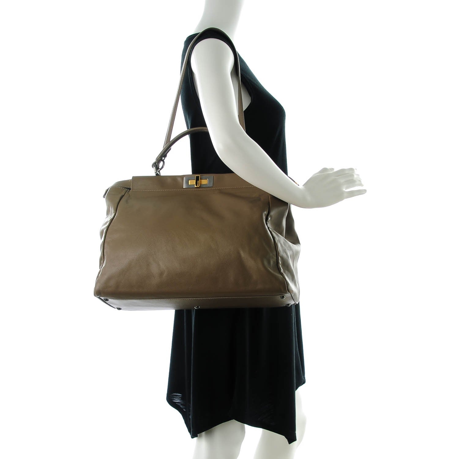 Fendi Vitello Suede Large Peekaboo Iconic Satchel Nocciola Black 2 of 8