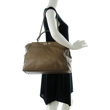 Fendi Vitello Suede Large Peekaboo Iconic Satchel Nocciola Black 2 of 8