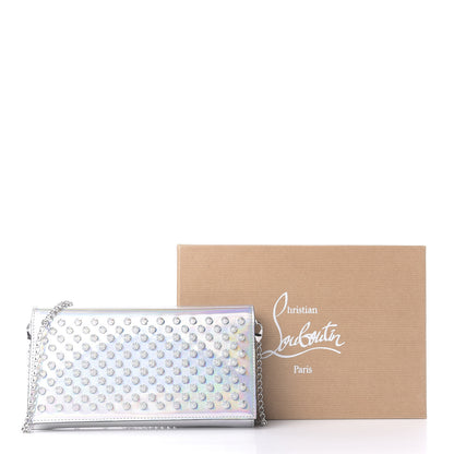 Christian Louboutin Calfskin Glitter Givre Spikes Boudoir Chain Wallet Perle Platine 10 of 10